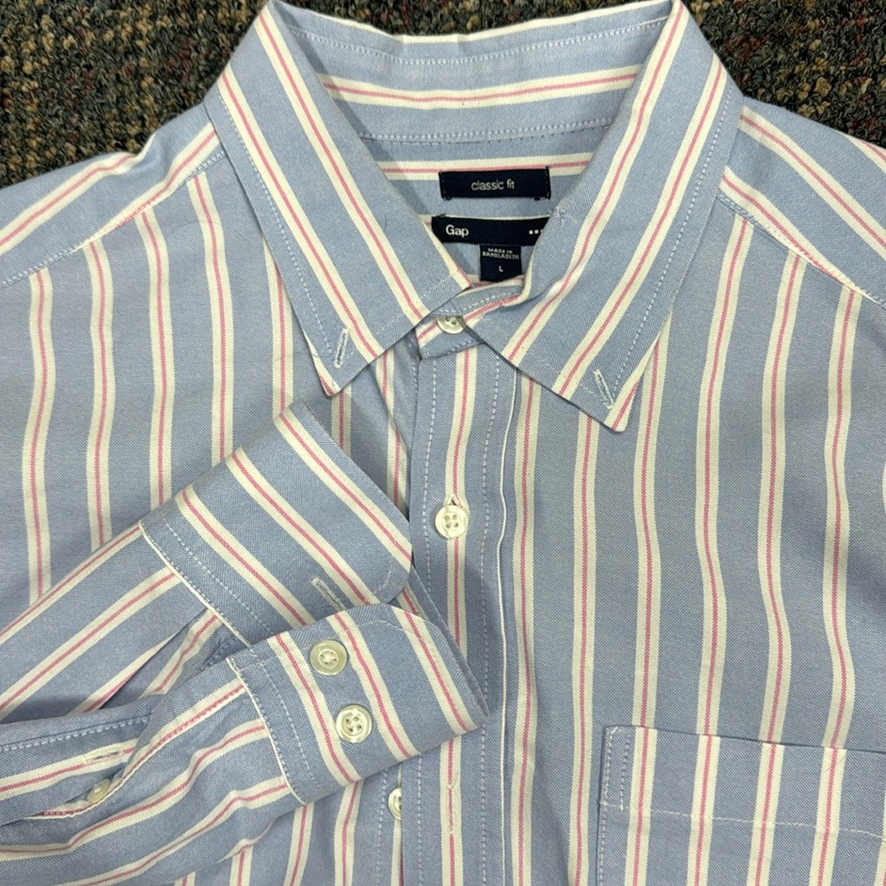 Vintage 90s Gap Blue Vertical Striped Button Up Shirt Mens‎ L Classic Fit